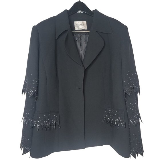 Promise New York vintage black witchy sparkle rhinestone rocker blazer jacket 20 - Picture 13 of 14